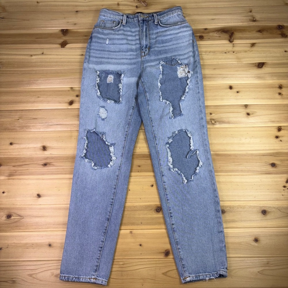 BDG Jeans Womens 27 Mom High Rise Distressed Straight Leg Sunflower Embellished